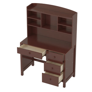 English Elm Vintage 40'' Home Executive Desk Set with Upholstered Chair and Built-In Bookshelf for Stylish Productivity Espresso 44 L x 23 W x 13.5 H N733P272894P