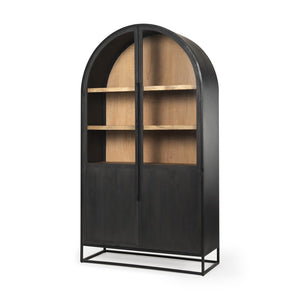 Mercana Sloan 85.5H Elegant Arched Cabinet with Solid Mango Wood and Glass Doors for Stylish Storage Solutions 69885