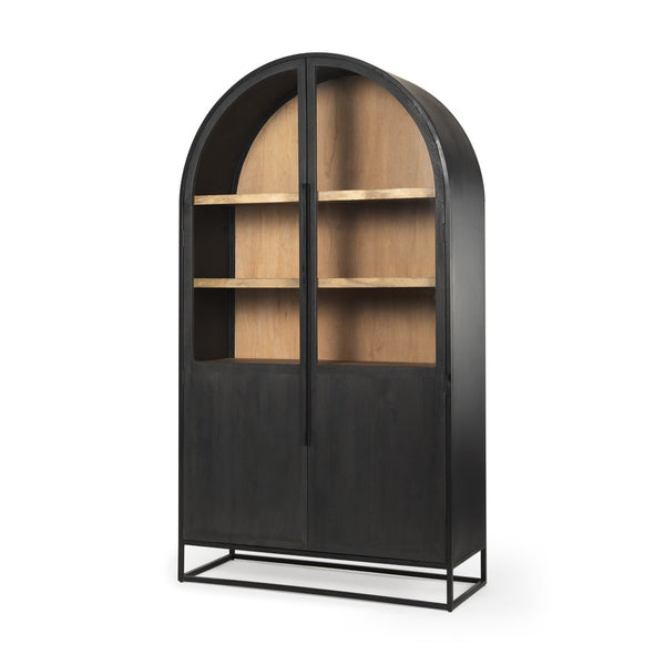 Mercana Sloan 85.5H Elegant Arched Cabinet with Solid Mango Wood and Glass Doors for Stylish Storage Solutions 69885