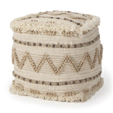 Mercana Caela Beige/Brown Wool, Cotton and Felt Popcorn Stitch Square Pouf  67585