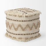 Mercana Caela Beige/Brown Wool, Cotton and Felt Popcorn Stitch Square Pouf  67585