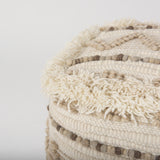 Mercana Caela Beige/Brown Wool, Cotton and Felt Popcorn Stitch Square Pouf  67585