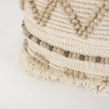 Mercana Caela Beige/Brown Wool, Cotton and Felt Popcorn Stitch Square Pouf  67585