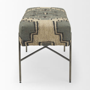 Mercana Avery Upholstered Accent Bench with Antique Metal Base – Stylish Entryway & Living Room Seating Multi Colored Fabric | Black Metal 68741