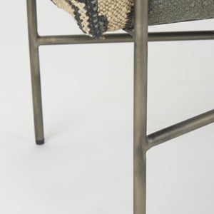 Mercana Avery Upholstered Accent Bench with Antique Metal Base – Stylish Entryway & Living Room Seating Multi Colored Fabric | Black Metal 68741