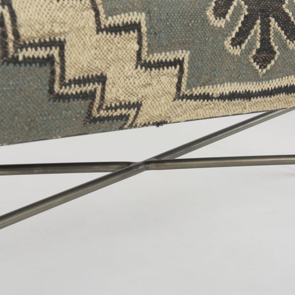 Mercana Avery Upholstered Accent Bench with Antique Metal Base – Stylish Entryway & Living Room Seating Multi Colored Fabric | Black Metal 68741