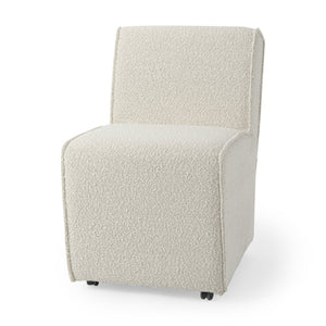 Mercana Damon Upholstered Dining Chair with Casters - Elegant Cream Fabric, Supportive Backrest & Mobility Cream Boucle Fabric 69615