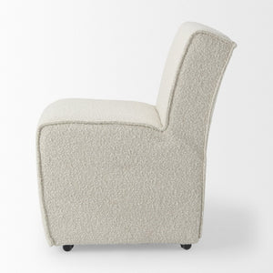 Mercana Damon Upholstered Dining Chair with Casters - Elegant Cream Fabric, Supportive Backrest & Mobility Cream Boucle Fabric 69615