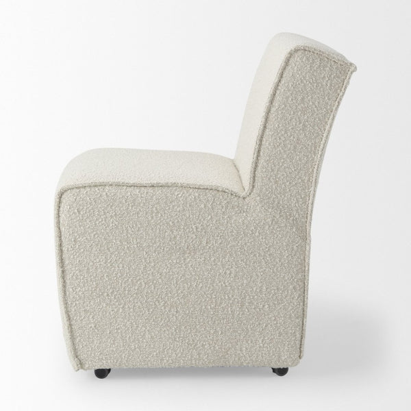 Mercana Damon Upholstered Dining Chair with Casters - Elegant Cream Fabric, Supportive Backrest & Mobility Cream Boucle Fabric 69615