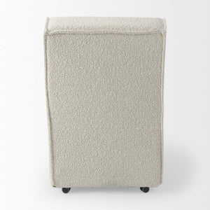Mercana Damon Upholstered Dining Chair with Casters - Elegant Cream Fabric, Supportive Backrest & Mobility Cream Boucle Fabric 69615