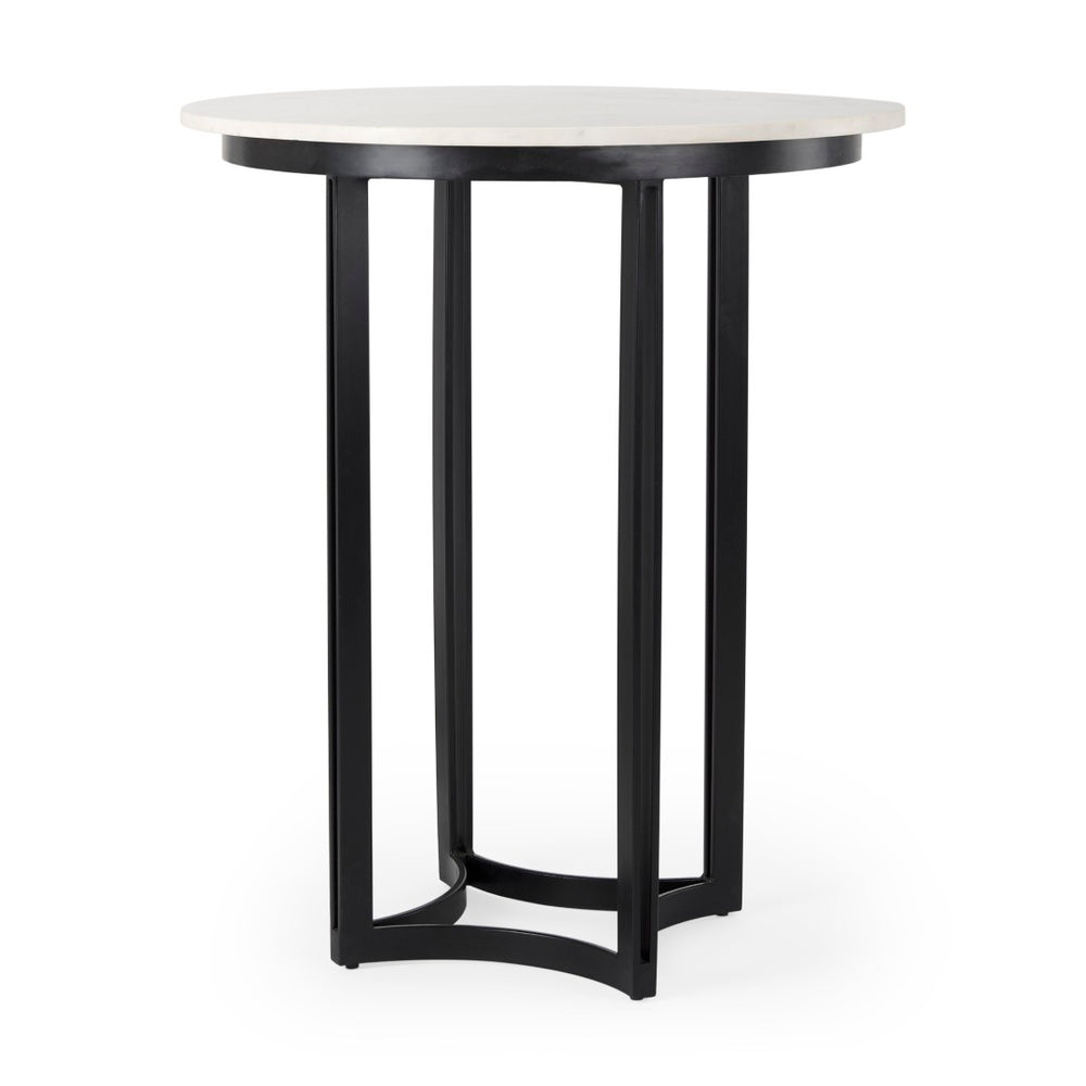 Mercana Tanner Bistro Table: Contemporary Luxe Marble & Matte Black Iron Design for Stylish Dining Spaces 32" White Marble Top | Black Metal Base 69912-AB