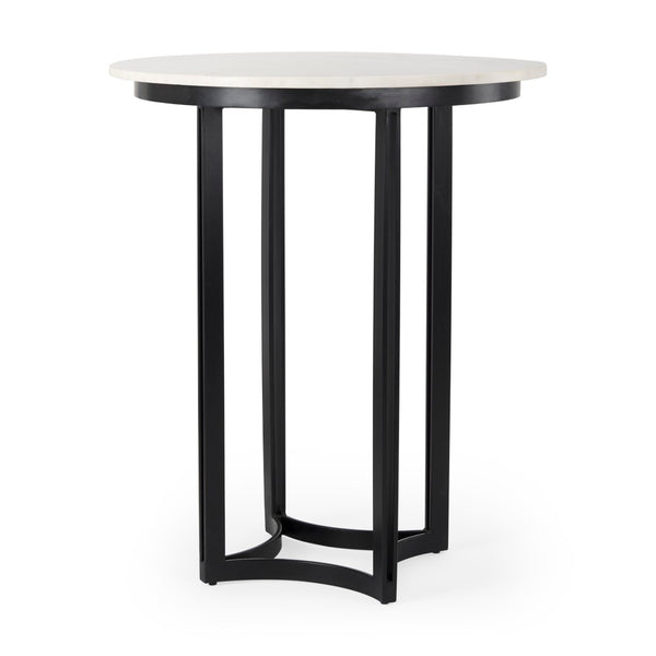 Mercana Tanner Bistro Table: Contemporary Luxe Marble & Matte Black Iron Design for Stylish Dining Spaces 32" White Marble Top | Black Metal Base 69912-AB