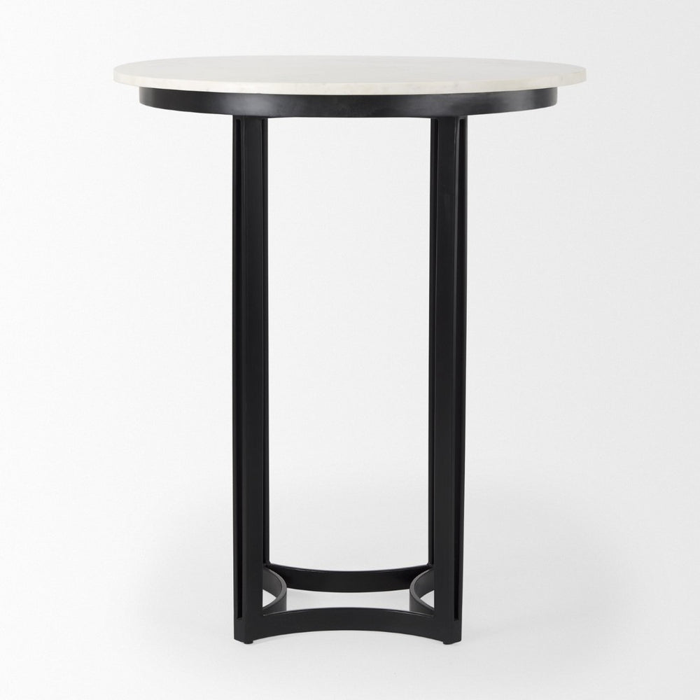 Mercana Tanner Bistro Table: Contemporary Luxe Marble & Matte Black Iron Design for Stylish Dining Spaces 32" White Marble Top | Black Metal Base 69912-AB