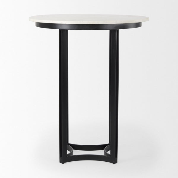 Mercana Tanner Bistro Table: Contemporary Luxe Marble & Matte Black Iron Design for Stylish Dining Spaces 32" White Marble Top | Black Metal Base 69912-AB