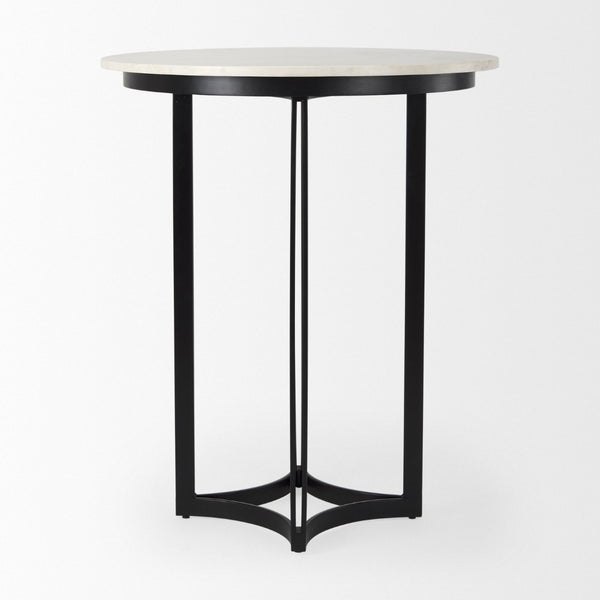 Mercana Tanner Bistro Table: Contemporary Luxe Marble & Matte Black Iron Design for Stylish Dining Spaces 32" White Marble Top | Black Metal Base 69912-AB