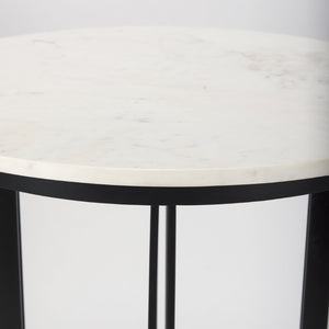 Mercana Tanner Bistro Table: Contemporary Luxe Marble & Matte Black Iron Design for Stylish Dining Spaces 32" White Marble Top | Black Metal Base 69912-AB