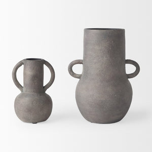 Mercana Armani Sculptural Ceramic Vase with Unique Double-Ear Design for Rustic and Modern Décor Styles Gray-Brown | Small Double Ears 70076