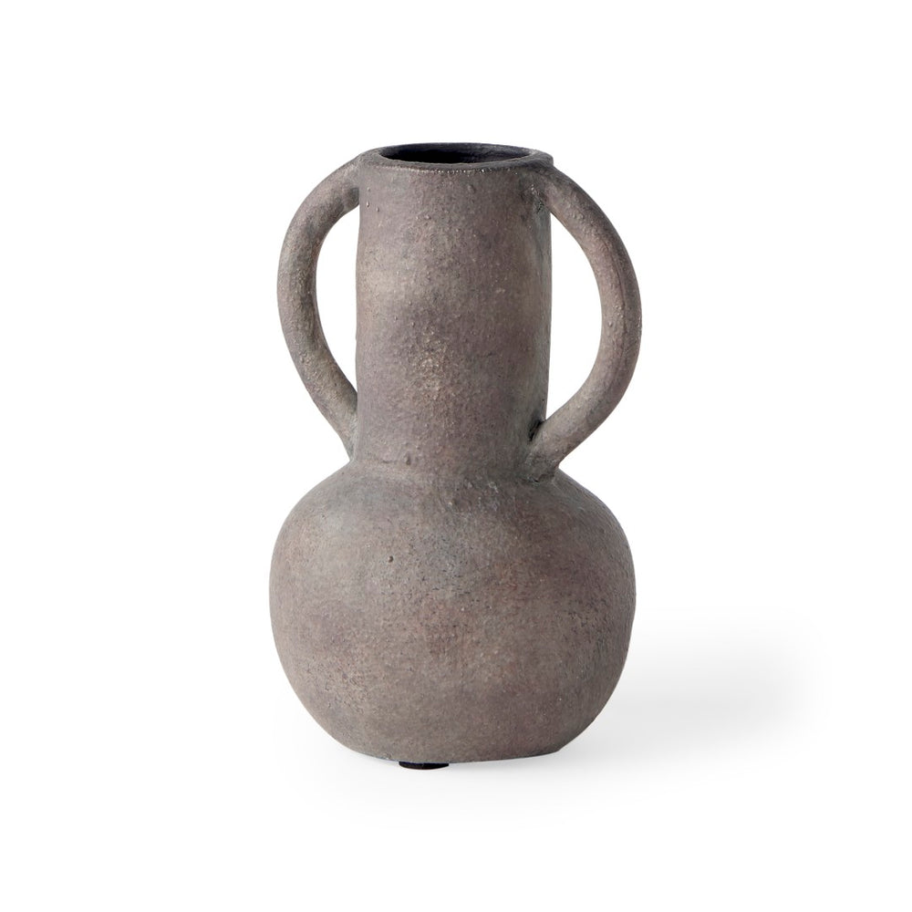 Mercana Armani Sculptural Ceramic Vase with Unique Double-Ear Design for Rustic and Modern Décor Styles Gray Brown | Large Double Ears 70077