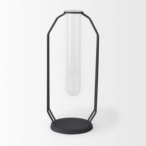 Mercana Aria Decorative Metal and Glass Holder for Effortless Floral Elegance in Modern Home Décor Black Metal | 11H 69779