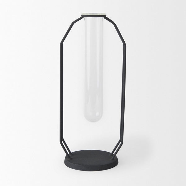 Mercana Aria Decorative Metal and Glass Holder for Effortless Floral Elegance in Modern Home Décor Black Metal | 11H 69779