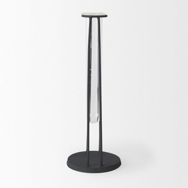 Mercana Aria Decorative Metal and Glass Holder for Effortless Floral Elegance in Modern Home Décor Black Metal | 11H 69779