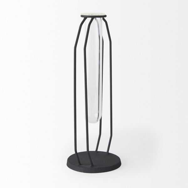 Mercana Aria Decorative Metal and Glass Holder for Effortless Floral Elegance in Modern Home Décor Black Metal | 11H 69779