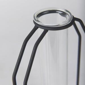 Mercana Aria Decorative Metal and Glass Holder for Effortless Floral Elegance in Modern Home Décor Black Metal | 11H 69779