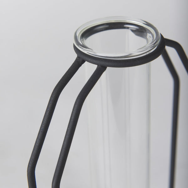 Mercana Aria Decorative Metal and Glass Holder for Effortless Floral Elegance in Modern Home Décor Black Metal | 11H 69779