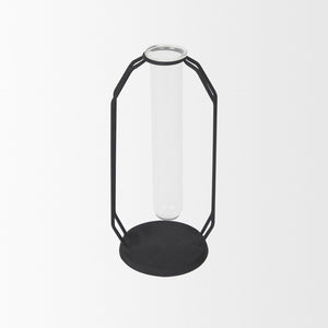 Mercana Aria Decorative Metal and Glass Holder for Effortless Floral Elegance in Modern Home Décor Black Metal | 9H 69780