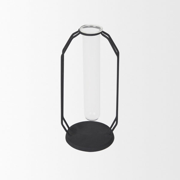 Mercana Aria Decorative Metal and Glass Holder for Effortless Floral Elegance in Modern Home Décor Black Metal | 9H 69780