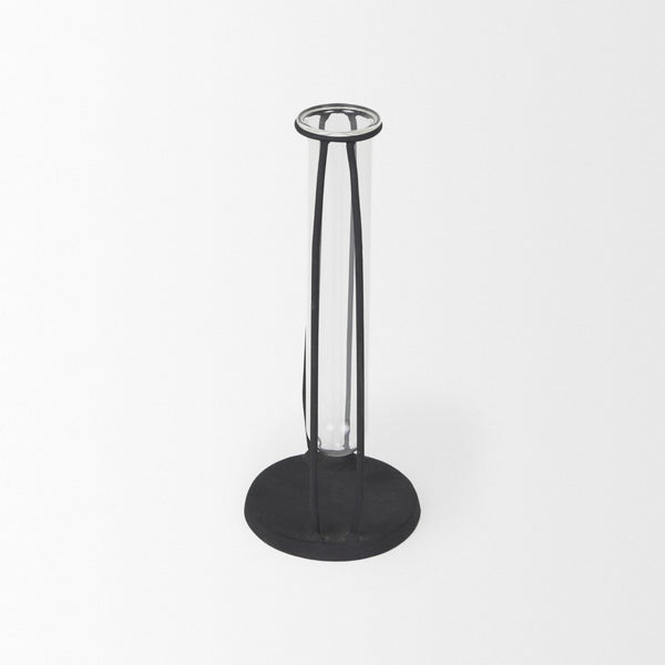Mercana Aria Decorative Metal and Glass Holder for Effortless Floral Elegance in Modern Home Décor Black Metal | 9H 69780
