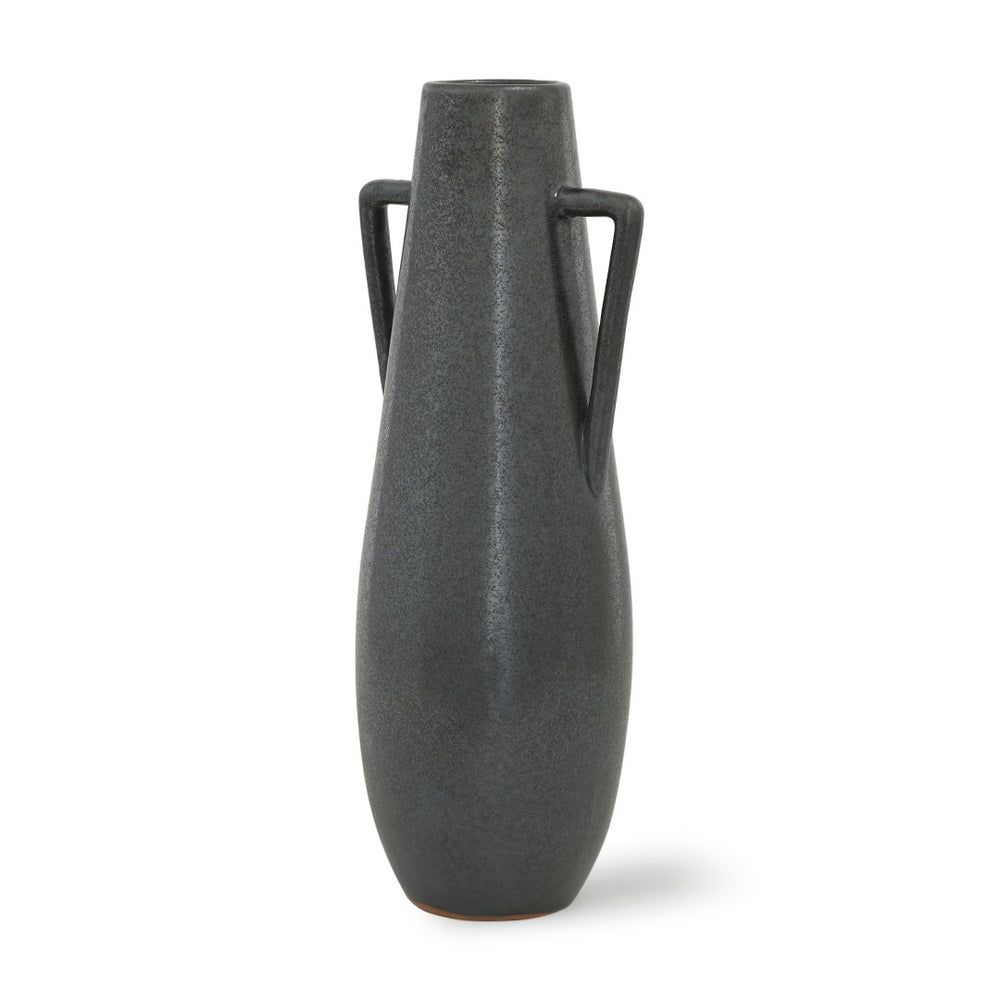 Mercana Kora Sculptural Ceramic Vase with Unique Metallic Finish and Architectural Double Ear Design Dark Metallic | 16.9H 70079