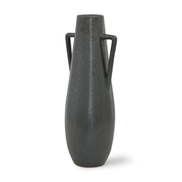 Mercana Kora Sculptural Ceramic Vase with Unique Metallic Finish and Architectural Double Ear Design Dark Metallic | 16.9H 70079