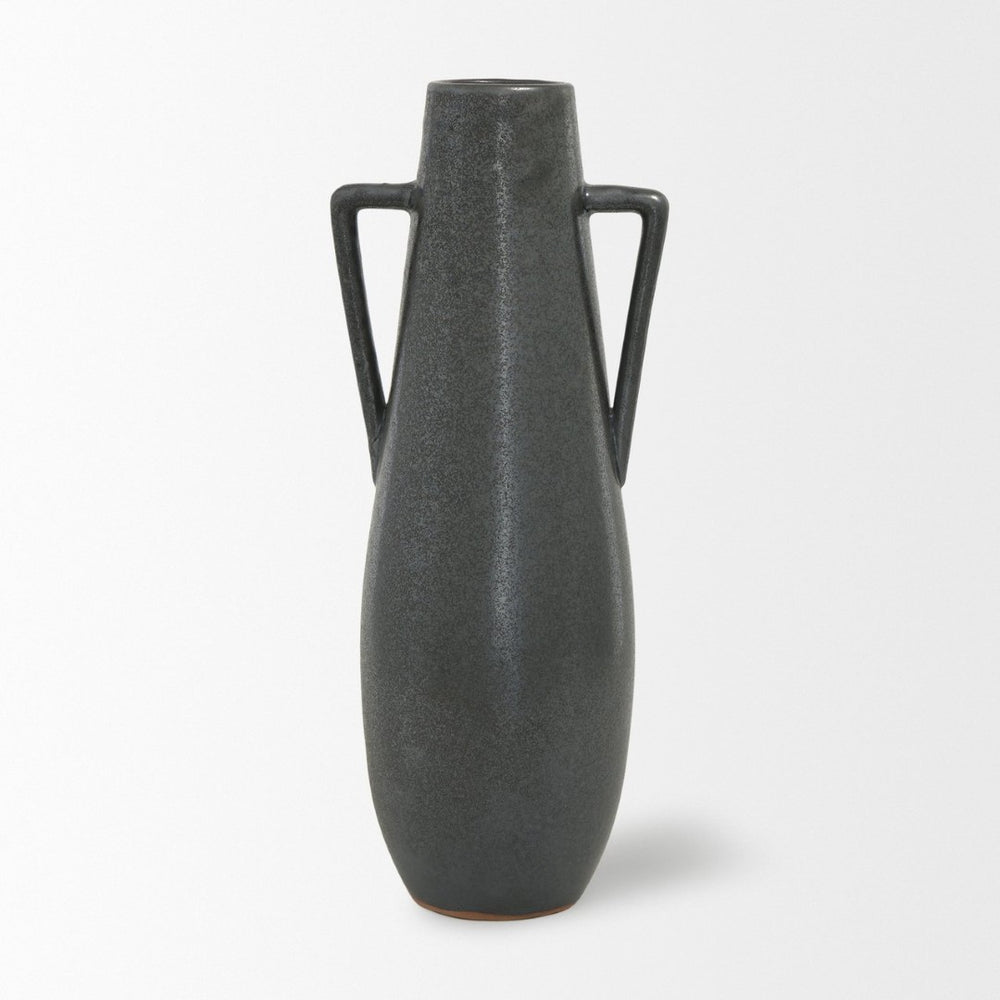 Mercana Kora Sculptural Ceramic Vase with Unique Metallic Finish and Architectural Double Ear Design Dark Metallic | 16.9H 70079