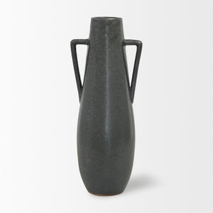 Mercana Kora Sculptural Ceramic Vase with Unique Metallic Finish and Architectural Double Ear Design Dark Metallic | 16.9H 70079