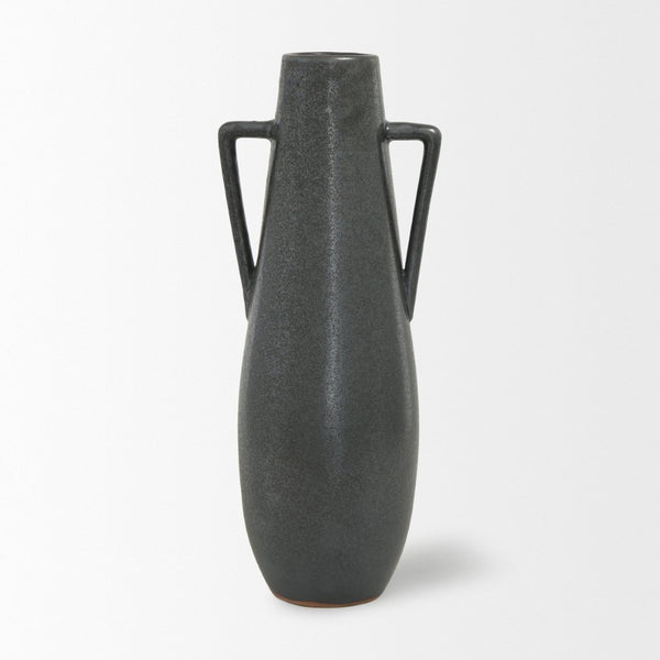 Mercana Kora Sculptural Ceramic Vase with Unique Metallic Finish and Architectural Double Ear Design Dark Metallic | 16.9H 70079