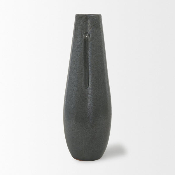 Mercana Kora Sculptural Ceramic Vase with Unique Metallic Finish and Architectural Double Ear Design Dark Metallic | 16.9H 70079