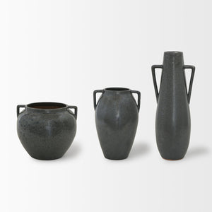 Mercana Kora Sculptural Ceramic Vase with Unique Metallic Finish and Architectural Double Ear Design Dark Metallic | 16.9H 70079
