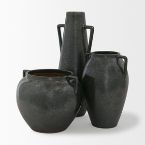 Mercana Kora Sculptural Ceramic Vase with Unique Metallic Finish and Architectural Double Ear Design Dark Metallic | 16.9H 70079