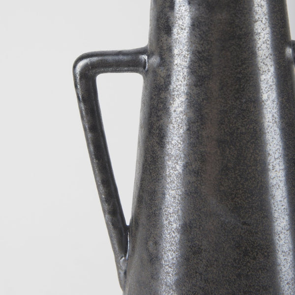 Mercana Kora Sculptural Ceramic Vase with Unique Metallic Finish and Architectural Double Ear Design Dark Metallic | 16.9H 70079