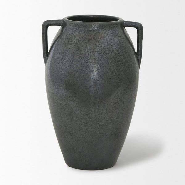 Mercana Kora Sculptural Ceramic Vase with Unique Metallic Finish and Architectural Double Ear Design Dark Metallic | 11.2H 70080