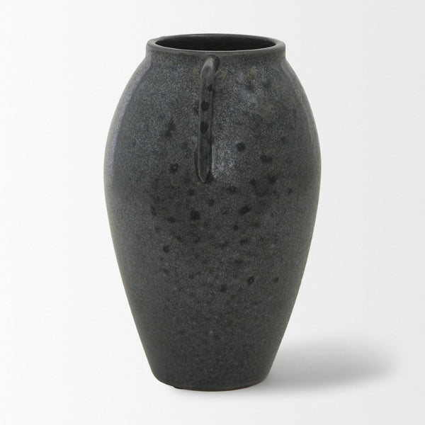 Mercana Kora Sculptural Ceramic Vase with Unique Metallic Finish and Architectural Double Ear Design Dark Metallic | 11.2H 70080