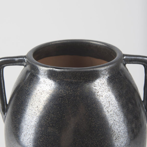 Mercana Kora Sculptural Ceramic Vase with Unique Metallic Finish and Architectural Double Ear Design Dark Metallic | 11.2H 70080