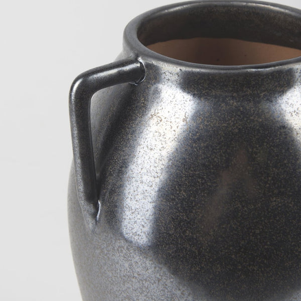Mercana Kora Sculptural Ceramic Vase with Unique Metallic Finish and Architectural Double Ear Design Dark Metallic | 11.2H 70080