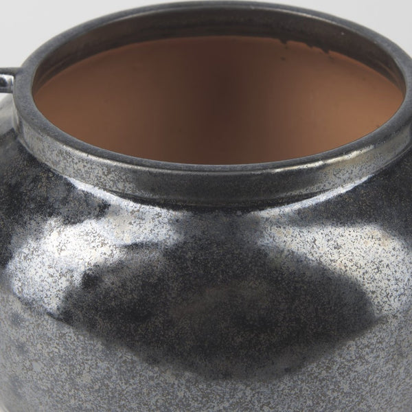 Mercana Kora Sculptural Ceramic Vase with Unique Metallic Finish and Architectural Double Ear Design Dark Metallic | 8.5H 70081