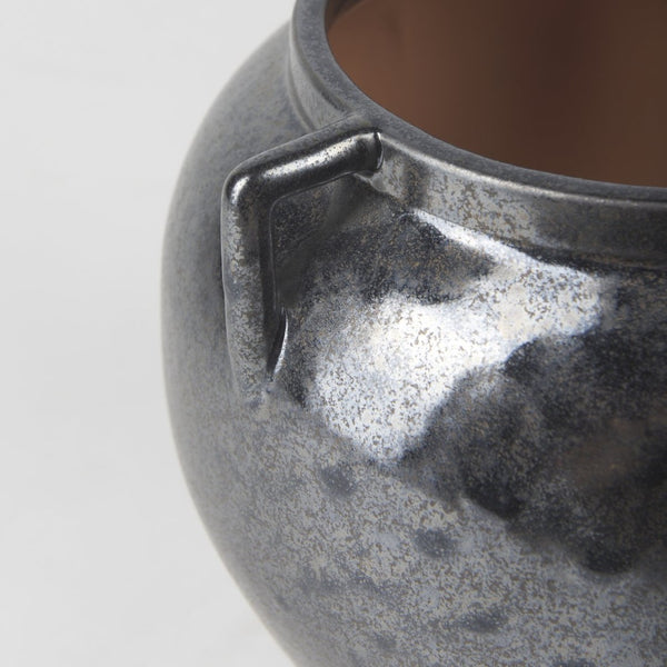 Mercana Kora Sculptural Ceramic Vase with Unique Metallic Finish and Architectural Double Ear Design Dark Metallic | 8.5H 70081