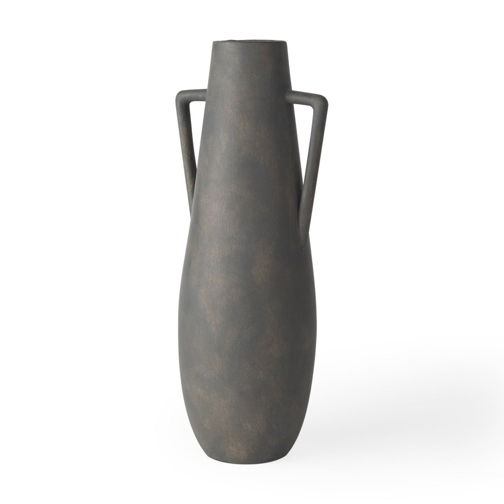 Mercana Kilian Tall Ceramic Double Ear Vase – Sculptural Accent in Earthy Brown-Gray for Modern Spaces Matte | 16.9H 70085
