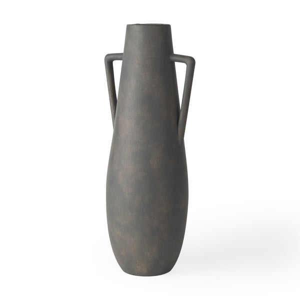 Mercana Kilian Tall Ceramic Double Ear Vase – Sculptural Accent in Earthy Brown-Gray for Modern Spaces Matte | 16.9H 70085