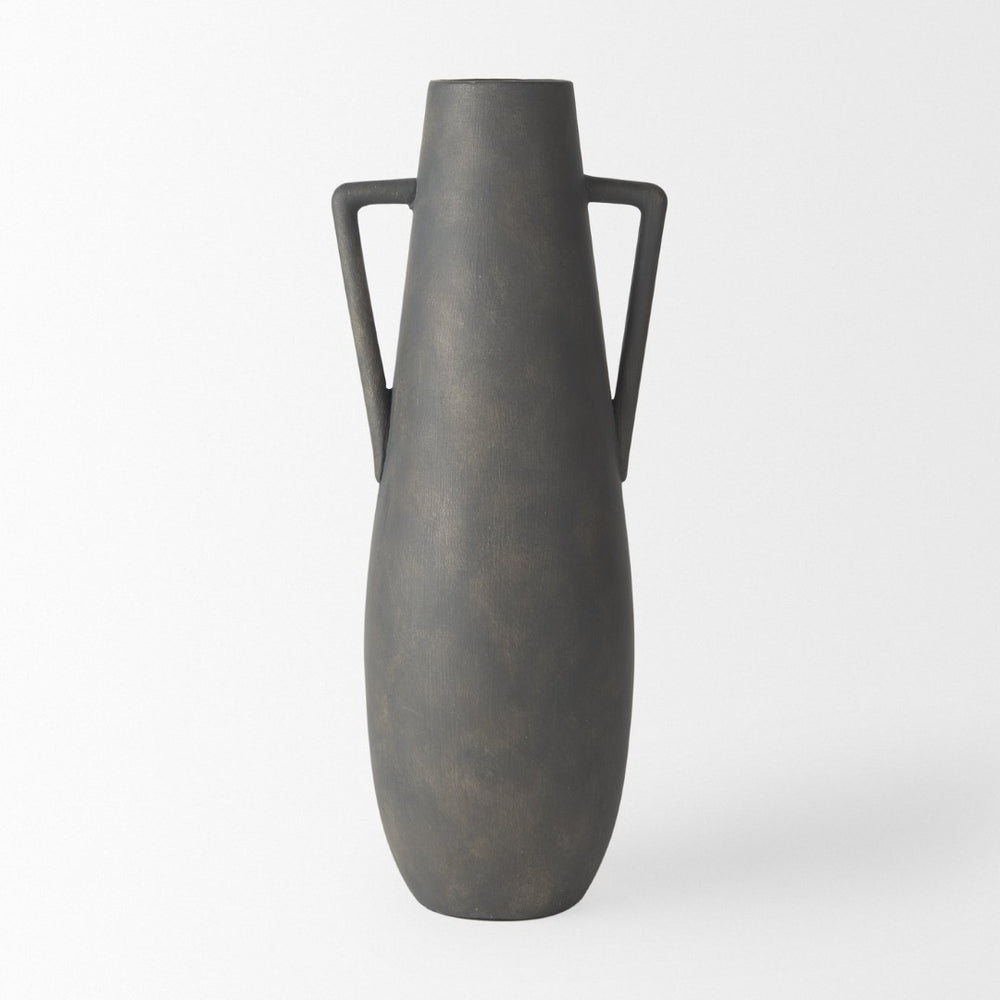 Mercana Kilian Tall Ceramic Double Ear Vase – Sculptural Accent in Earthy Brown-Gray for Modern Spaces Matte | 16.9H 70085