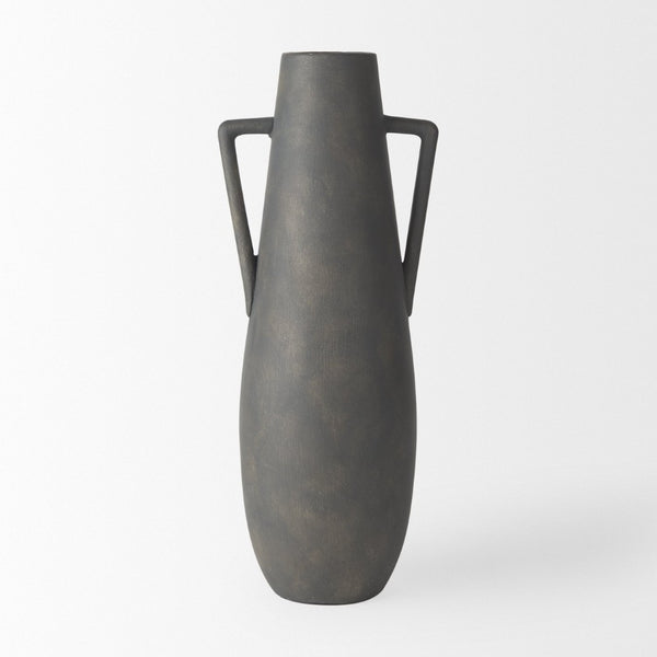 Mercana Kilian Tall Ceramic Double Ear Vase – Sculptural Accent in Earthy Brown-Gray for Modern Spaces Matte | 16.9H 70085